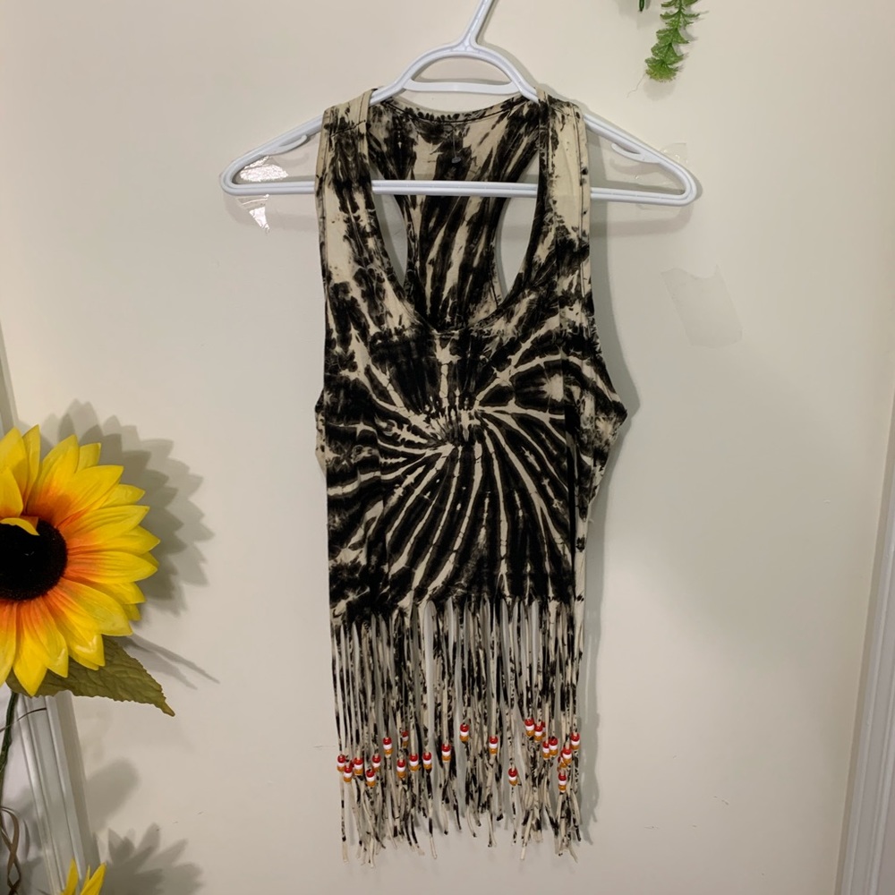 Vintage Summer Shredded Tie Dye Racerback Top